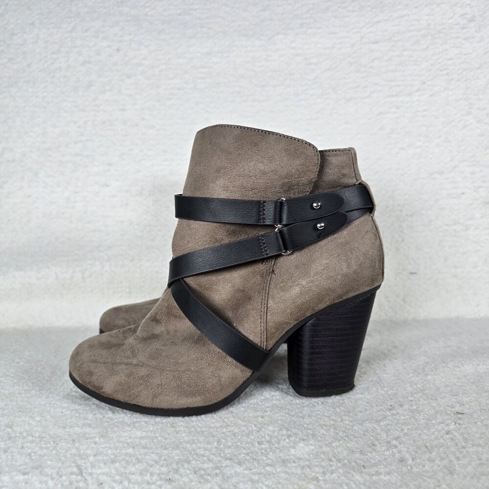 Torrid Taupe Brown Ankle Booties with Straps and Zipper Block Heel Suede 8W